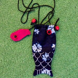 Drawstring Tie-Dye Cotton AdjustableCrossbody Asian Coy Fish Purse/Small Bag GUC